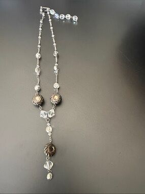 Crystal Drop Y-Necklace with Dark Metallic Accents - Women's Jewelry